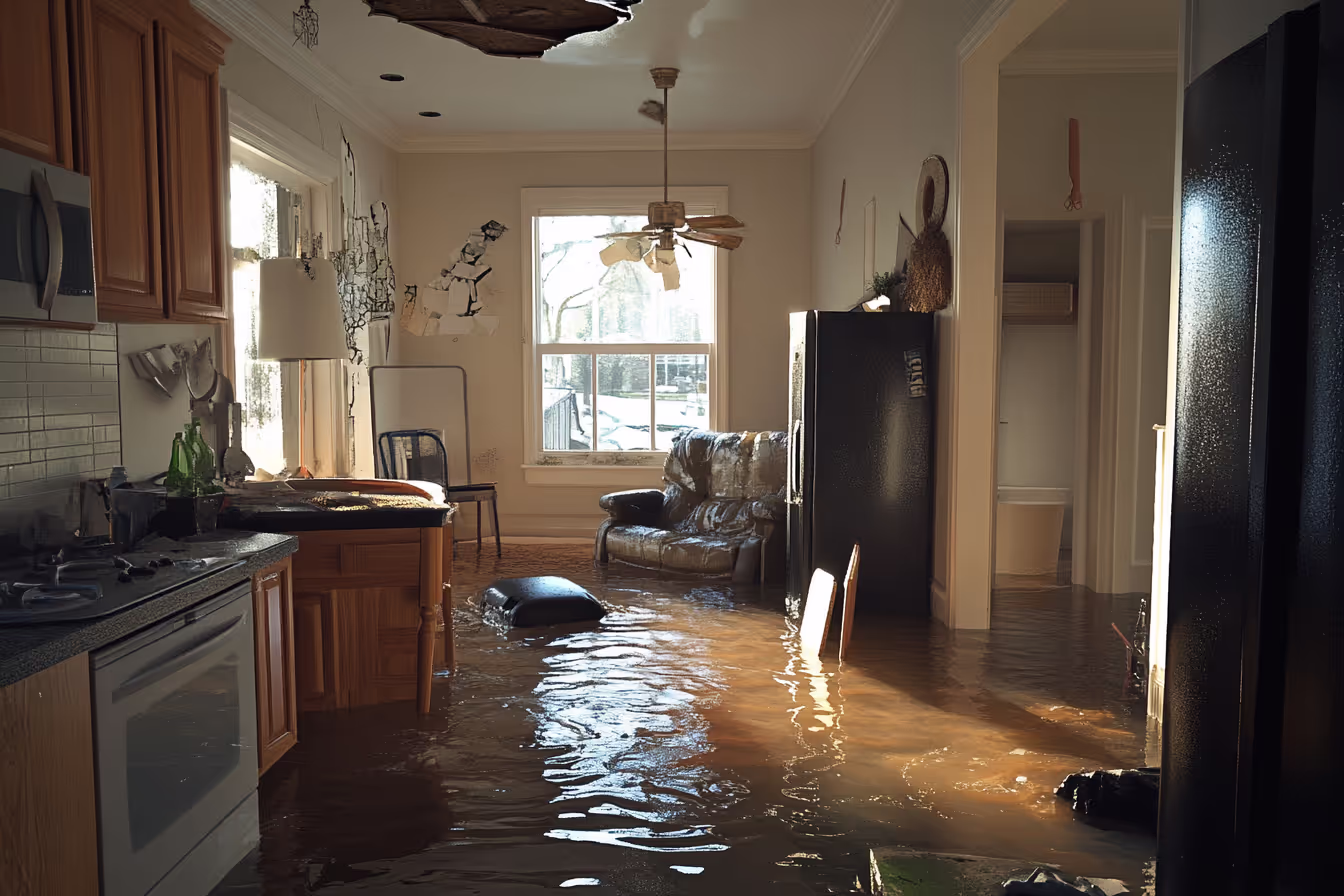 room damaged by flood water
